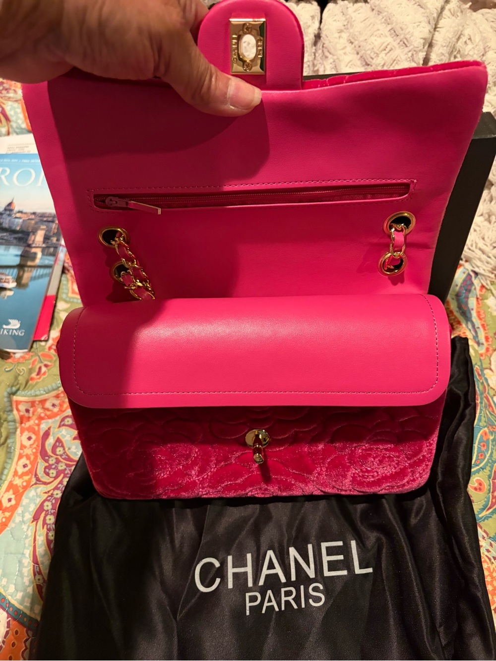 Fuchsia more of the pink side Velvet Quilted Camillas Shoulder Bag - Picture 8 of 12